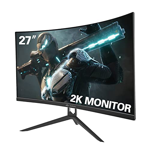 CRUA 27' Curved Gaming Monitor, QHD(2560x1440P) 144Hz/165Hz 99% sRGB Professional Computer Monitors, Support AMD FreeSync, Wall Mountable Installs(HDMI, DP)-Black