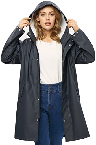 UNIQUEBELLA Upgrade Rain Jackets for Women Waterproof, Raincoat Long Hooded Rain Coats Outdoor Windbreaker Trench Coat