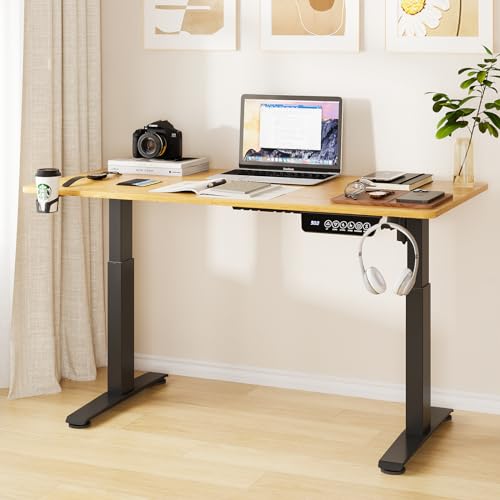 HZTDFNI Standing Desk 48 x 24 Inches Electric Adjustable Height Desk Computer Desk Stand Up Desk for Home Office(Black Frame/Rustic Brown Desktop)