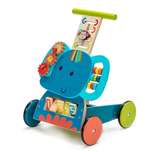 labebe - Baby Pushing Walker Toy for 1-3 Years Old Girl/Boy, Toddler Learning Walker 4 Wheels Wooden Walker, Infant Activity Walker Wagon Toy, Kids Walker Toy for Walking - Blue Elephant