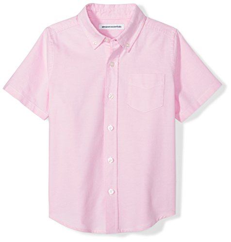 Amazon Essentials Boys' Uniform Short-Sleeve Woven Oxford Button-Down Shirt, Pink, Large