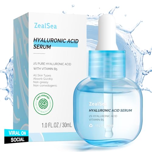 Hyaluronic Acid Serum for Face, Hyrating Serum, Microneedling Serum, EWG Certified Zealsea for Sensitive Skin, Vegan Fragrance Free Non-Comedogenic Absorb Quickly, Pure Hyaluronic Acid Anti-Aging 1oz