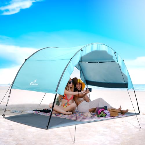 Beach Shade Tent, Sportneer Beach Tent Sun Shelter Beach Shade Canopy UPF 50+ UV Protection with 4 Wind Ropes and 8 Ground Stakes for Beach Camping Backyard Picnic Outdoor