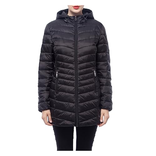 Rokka&Rolla Women's Lightweight Packable Puffer Jacket Water-Resistant Hooded Winter Long Coat