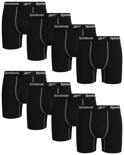 Reebok Men's Boxer Briefs - 8 Pack Performance Mens Underwear Boxer Briefs - Active Breathable Underwear for Men Pack (S-XL), Size Medium, All Black