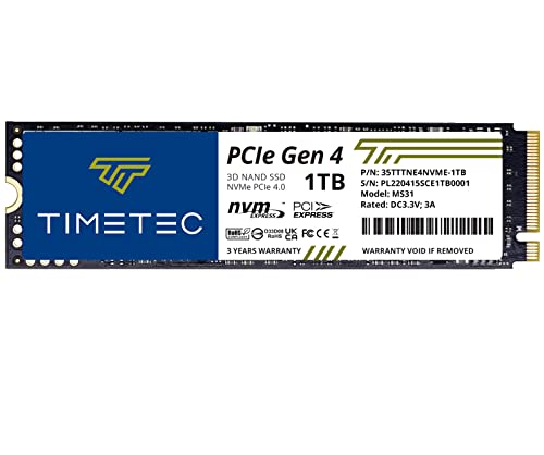 Timetec 1TB PCIe 4.0 Gaming SSD NVMe PCIe Gen4x4 M.2 2280 3D NAND TLC 1000TBW SLC Cache Read/Write Speed Up to 5,100/4,700 MB/s Internal Solid State Drive Compatible for PS5, PC Laptop and Desktop