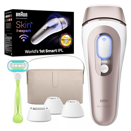 Braun IPL Skin i·expert, at Home Hair Removal, Holiday Gifts for Women and Men with Free App, Vanity Case, Venus Razor, 4 Smart Heads, PL7387