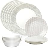 Corelle Vitrelle 18 Piece Glass Dinnerware Sets, Service for 6, Triple Layer Chip & Crack Resistant Glass Plate and Bowl Sets, Knox