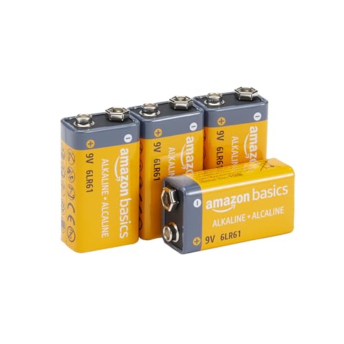 Amazon Basics 4-Pack 9 Volt Alkaline Performance All-Purpose Batteries, 5-Year Shelf Life, Packaging May Vary