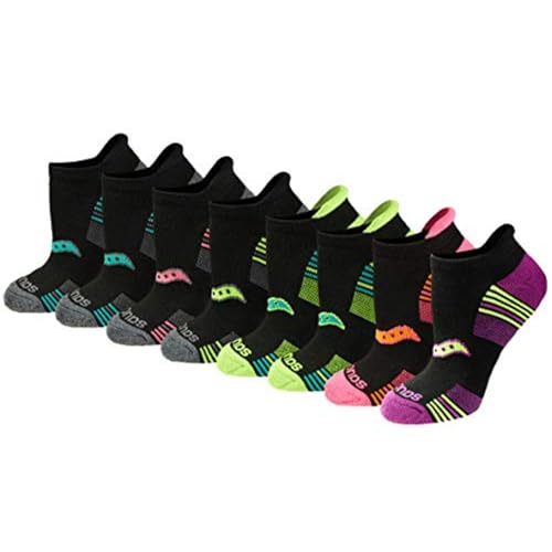 Saucony Women's RunDry Performance Heel Tab Athletic Socks, Available in S-L (8, 16, 24, Black Assorted (8 Pairs), Medium