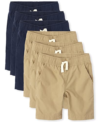 The Children's Place Boys' Pull on Jogger Shorts, Flax/Tidal 6 Pack, 10