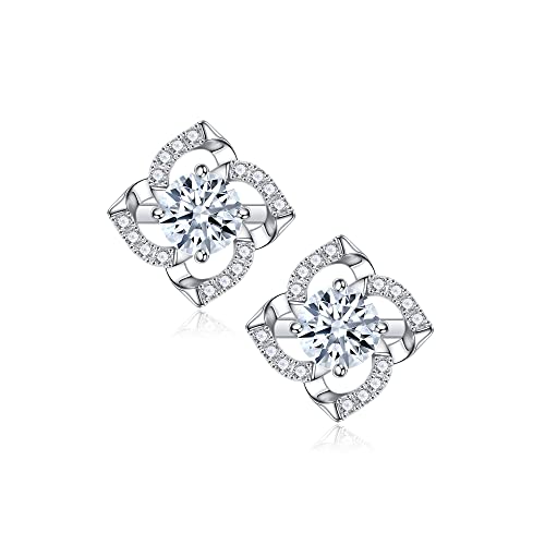 0.7ct Moissanite Earrings for Women, D Color VVS1 Clarity Lab Created Round Cut Moissanite Stud Earrings 14K White Gold Plated Statement Earrings Moissanite Earrings Gifts for Women Wedding Jewelry