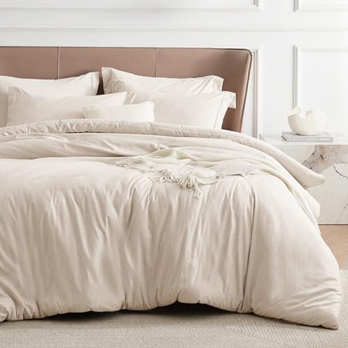 Bedsure Beige Duvet Cover King Size - Super Soft Cationic Dyed Duvet Cover for Kids with Zipper Closure, 3 Pieces, Includes 1 Duvet Cover (104'x90') & 2 Pillow Shams, NO Comforter