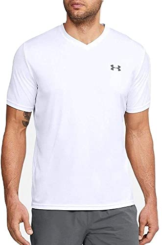 Under Armour Men's UA Tech V-Neck Short Sleeve T-Shirt (White/Silver, Large)