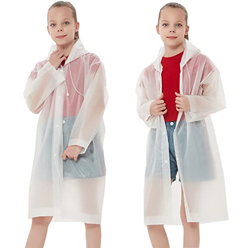 Rain Ponchos Raincoats for Kids, Reusable Boys Girls Rain Jackets Emergency with Hood for Family Disney Travel Outdoor (White)