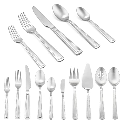 LIANYU 45 Pieces Heavy Duty Silverware Set with Serving Utensils, Fancy Stainless Steel Flatware Set for 8, Modern Cutlery Set Thick Eating Utensils for Wedding Entertaining, Dishwasher Safe