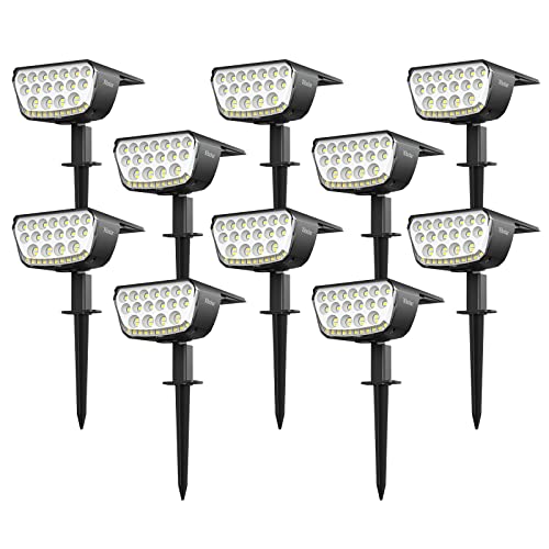 Xibolar Solar Spot Lights Outdoor [10 Pack], 32 LED Solar Powered Landscape Spotlights, IP65 Waterproof Garden Wall Lights, Auto On/Off 2 Modes Lighting for Yard Pathway Porch Patio(Cool White)