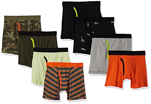 Amazon Essentials Boys' Cotton Boxer Briefs Underwear (Previously Spotted Zebra), Pack of 8, Multicolor/Camo/Dinosaur/Stripe, Small