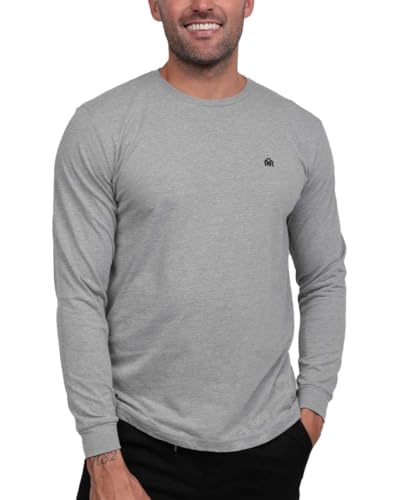 INTO THE AM Premium Long Sleeve Shirts for Men Casual Work Sun Protection Basic T-Shirts for Gym Construction (Grey, Large)