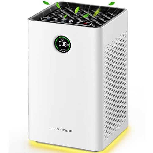 Jafända Air Purifiers for Home Large Room Up To 1190ft², True HEPA 13 Filter, Activated Carbon Remove 99.97% Dust Smoke Odor Pollen Pets Hair Dander Allergies, Quiet Sleep Mode 23dB, Night Light