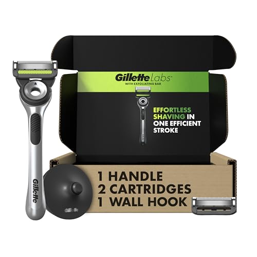 Gillette Labs with Exfoliating Bar by Men's Razor Set, 1 Shower Hook, Handle, 2 Blade Refills, Silver and Black, Razors for Men, Mens