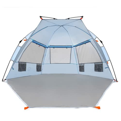 Easthills Outdoors Instant Shader Extended L Easy Up Beach Tent Sun Shelter for 2-4 Person - Extended Zippered Floor Blue