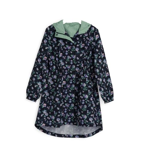 Vera Bradley Women's Packable Water Resistant Raincoat (Extended Size Range), Navy Garden, Medium