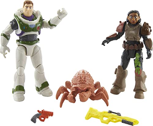 Mattel Disney and Pixar Lightyear Toy Figures and Accessories, 5-in Scale Izzy & Buzz Figures, Oversized Bug & Blasters