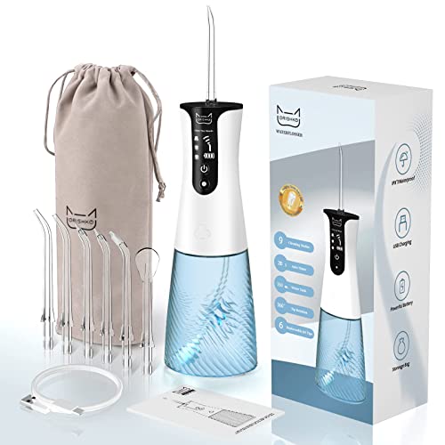 Cordless Water Flosser - 350ML Water Flossers for Teeth,9 Modes 6 Tips Portable Oral Irrigator for Teeth/Braces, IPX7 Waterproof Rechargeable Powerful Battery Life Water Teeth Cleaner for Home Travel