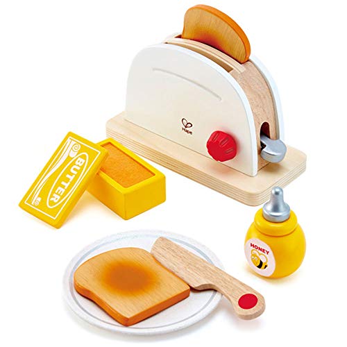 Hape White Wooden Pop-Up Toaster Set Pretend Play Breakfast Accessories For Preschoolers