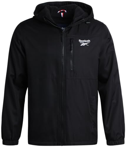 Reebok Men's Jacket - Full Zip Polar Fleece Lined Windbreaker Jacket - Weather Resistant Windbreaker Jackets for Men (S-XXL), Size Large, Black