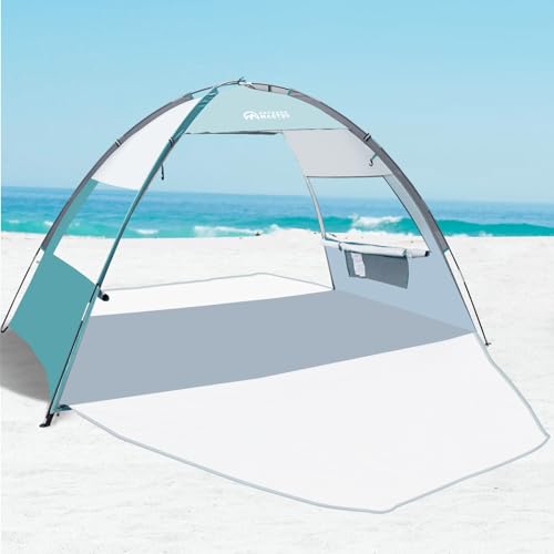 OutdoorMaster Beach Tent for 3 Person with 2 Doors, Easy Setup Sun Shade Shelter, Portable Beach Shade Sun Canopy with UPF 50+ UV Protection, Extendable Floor with Carrying Bag - Cancun Seashore