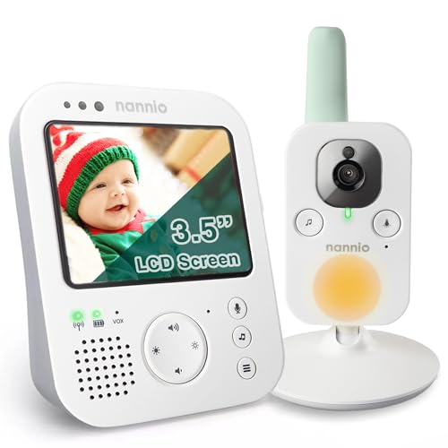 nannio Hero 3 Video Baby Monitor with Night Light & Vibration Assistant, 3.5' Display, Night Vision, 2-Way Audio Talk, Voice Activated, Temperature Sensor, Lullabies, No WiFi Needed, 2-Year Warranty