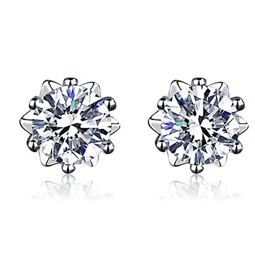 OMANIAC 1CT-2CT Real Moissanite Diamond Stud Earrings, 18K White Gold Womens Earrings Studs Real Silver, 6 Prong Design Earrings for Women Trendy