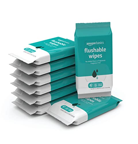 Amazon Basics Flushable Adult Toilet Wipes, Fragrance Free, 336 Count (8 Packs of 42) (Previously Solimo)