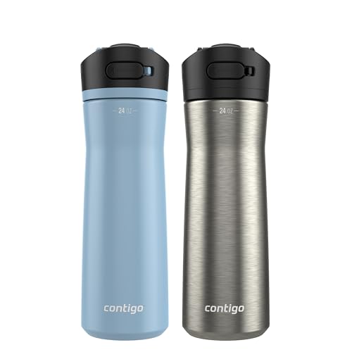 Contigo Ashland Chill 2.0 Water Bottle, 24 oz, 2-Pack, Glacier; Stainless steel w/Licorice