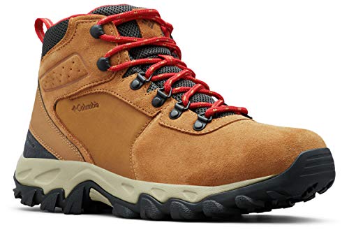 Columbia Men's Newton Ridge Plus II Suede Waterproof Hiking Boot, elk/Mountain red, 12