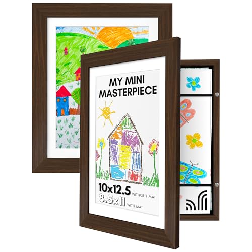 Americanflat 10x12.5 Kids Art Frame - Front Loading Picture Frame - Set of 2 - Use as 8.5x11 Frame with Mat or 10x12.5 Frame Without Mat - My Mini Masterpiece - Holds 100 Artworks – Walnut