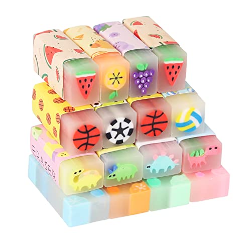 Cute Erasers for Kids Bulk 16 Pack Animal Food Fun Desk Pets Pencil Students School Supplies Prize Gifts Party Favors