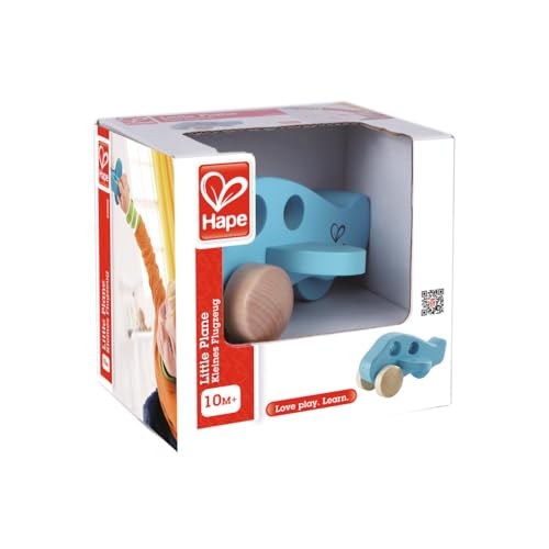 Hape Little Plane Kid's Wooden Toy Vehicle ,L: 4.9, W: 2.6, H: 3.8 inch, Blue and Beige