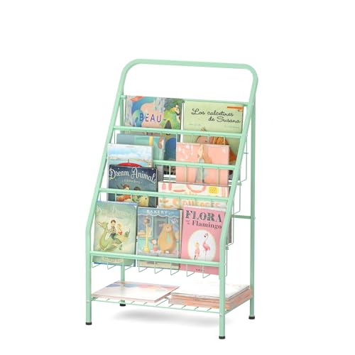 JAQ Bookshelf for Toddlers, 4-Tier Metal Kids Bookshelves Rack with Toy Storage Organizer in Bedroom Study Room Playrooms Nursery for Infants Baby Young Children (4-Tier/ 28.3 inch, Green)