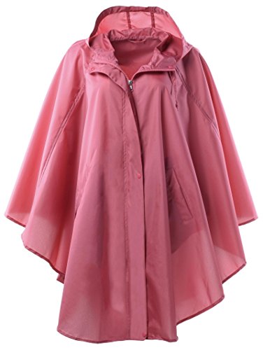 QZUnique Women's Waterproof Packable Rain Jacket Batwing-sleeved Poncho Raincoat,Red,Onesize