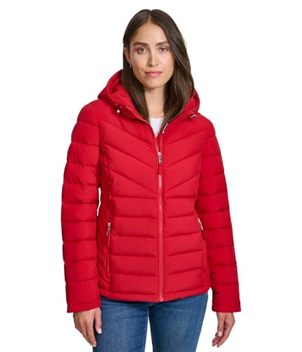 Tommy Hilfiger Women's Essential Lightweight Packable Puffer Jacket, Crimson, Large