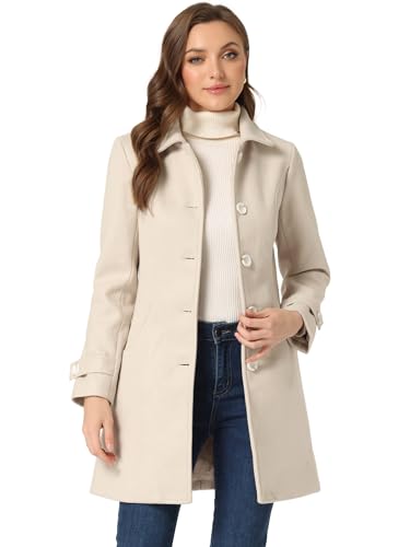 Allegra K Women's Peter Pan Collar Winter Outwear Trench Pea Coat Medium Beige