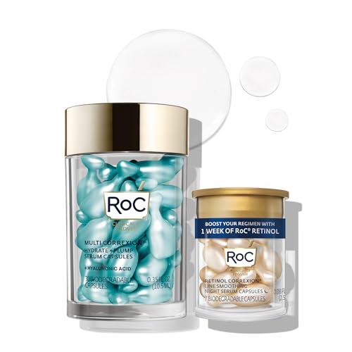 RoC Multi Correxion Hyaluronic Acid Night Serum Capsules (30 CT) for intense hydration + RoC Retinol Capsules (7 CT), Skin Care Routine, Anti-Aging Skin Care Wrinkle Treatment for Women and Men