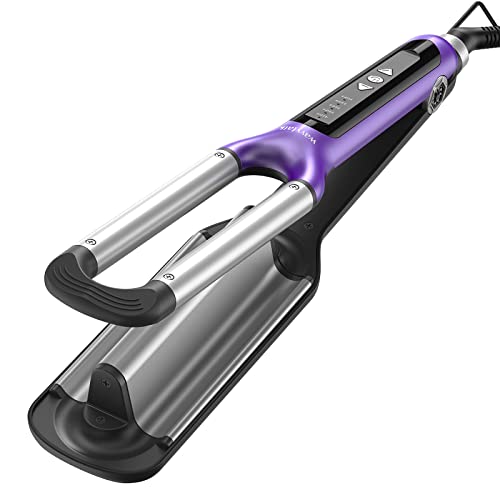 Wavytalk Hair Waver 3 Barrel Deep Hair Crimper Beachy Waves Curling Iron Ceramic Curling Wand Adjustable Heat Range for All Hair Types Dual Voltage for Travel, Purple