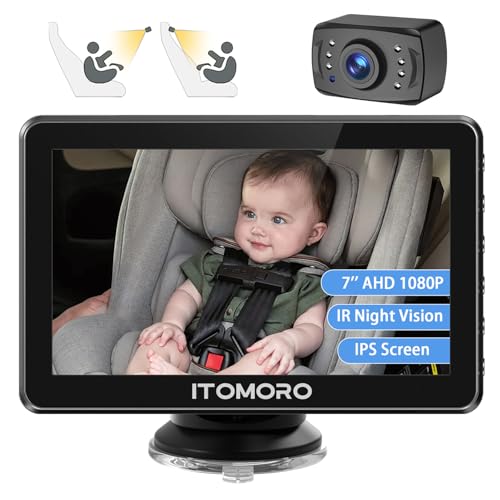 Itomoro Baby Car Camera, 7'' HD 1080P Car Camera for Baby Display, Infrared Night Vision Function Car Baby Camera with 150° Wide View & 360° Rotatable Easy Installation in 5 Mins Baby Monitor