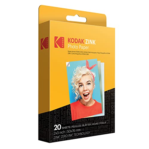 Zink KODAK 2'x3' Premium Photo Paper (20 Sheets) Compatible with KODAK Smile, KODAK Step, PRINTOMATIC