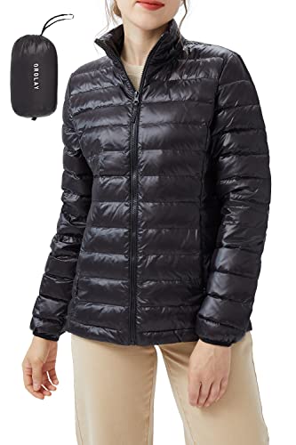 Orolay Women's Lightweight Packable Down Jacket Quilted Puffer Coat with Stand Collar Black L