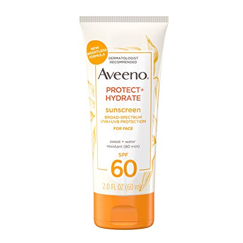 Aveeno Protect + Hydrate Sunscreen Moisturizing Face Lotion with Broad Spectrum SPF 60 and Prebiotic Oat, Paraben, Phthalate, Oxybenzone and Oil Free Sunscreen for Sensitive Skin, 2.0 FL OZ